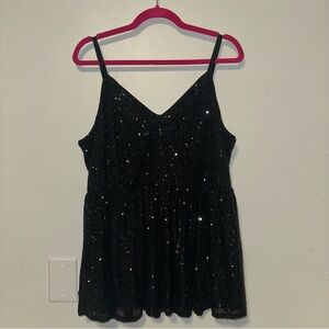 Torrid Black Peplum Sequin Sparkle V Neck Tank